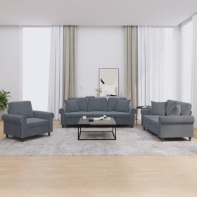Juego de sofás con cojines 3 piezas terciopelo gris oscuro de , Sofás - Ref: Foro24-3202191, Precio: 729,61 €, Descuento: %