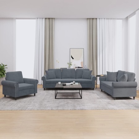 Juego de sofás con cojines 3 piezas terciopelo gris oscuro de , Sofás - Ref: Foro24-3202191, Precio: 729,61 €, Descuento: %