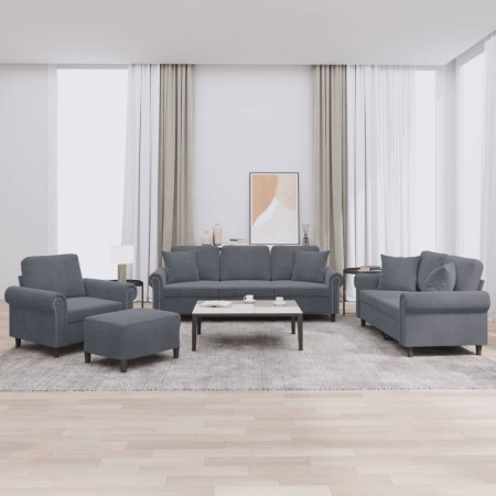 Juego de sofás con cojines 4 piezas terciopelo gris oscuro de , Sofás - Ref: Foro24-3202201, Precio: 834,34 €, Descuento: %