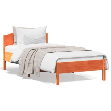 Estructura cama con cabecero madera pino marrón cera 100x200 cm de , Camas y somieres - Ref: Foro24-842617, Precio: 101,00 €,...