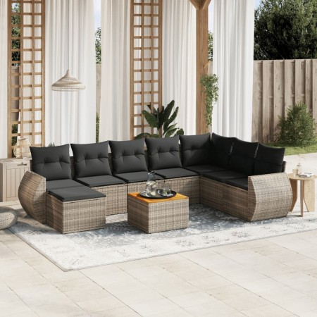 Set de muebles de jardín 9 pzas y cojines ratán sintético gris de , Conjuntos de jardín - Ref: Foro24-3257474, Precio: 560,63...