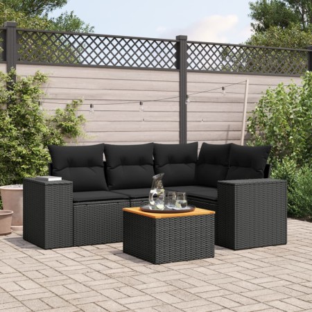 Set de muebles de jardín 5 pzas y cojines ratán sintético negro de , Conjuntos de jardín - Ref: Foro24-3225425, Precio: 361,3...