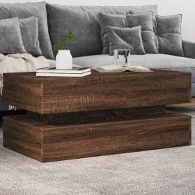 Mesa de centro con luces LED marrón roble 90x50x40 cm de , Mesas de centro - Ref: Foro24-839867, Precio: 106,90 €, Descuento: %