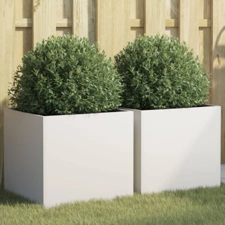 Jardineras 2 unidades acero blanco 42x40x39 cm de , Maceteros y jardineras - Ref: Foro24-841550, Precio: 73,08 €, Descuento: %