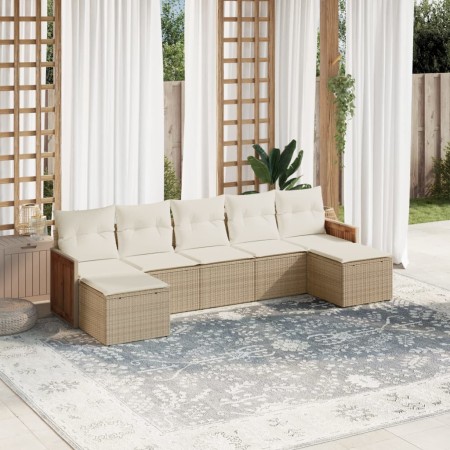 Set sofás de jardín 7 piezas y cojines ratán sintético beige de , Conjuntos de jardín - Ref: Foro24-3260315, Precio: 435,33 €...