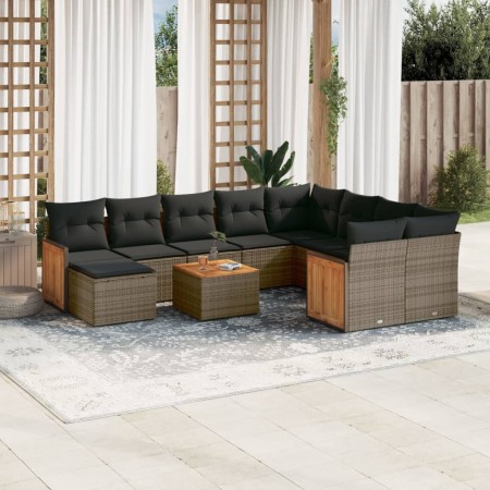 Set de sofás de jardín 11 pzas y cojines ratán sintético gris de , Conjuntos de jardín - Ref: Foro24-3260646, Precio: 652,89 ...