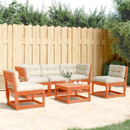 Set de sofás jardín 5 pzas con cojines madera pino marrón cera de , Conjuntos de jardín - Ref: Foro24-3216977, Precio: 589,68...