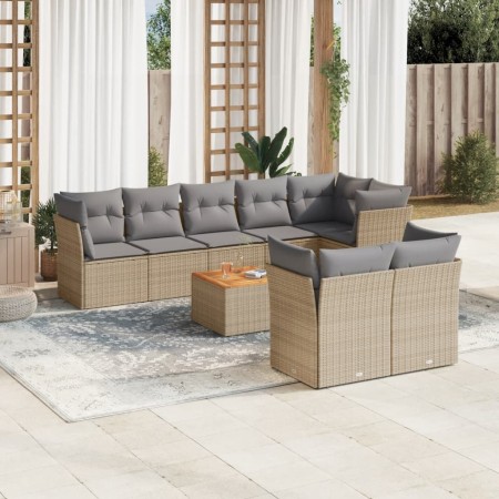 Set de sofás de jardín 9 pzas con cojines ratán sintético beige de , Conjuntos de jardín - Ref: Foro24-3223735, Precio: 556,4...