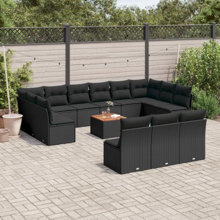 Set sofás de jardín 14 pzas con cojines ratán sintético negro de , Conjuntos de jardín - Ref: Foro24-3223899, Precio: 860,70 ...