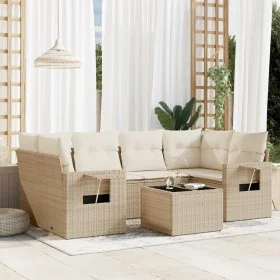 Set sofás de jardín 7 piezas y cojines ratán sintético beige de , Conjuntos de jardín - Ref: Foro24-3252255, Precio: 532,84 €...