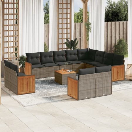 Set sofás de jardín con cojines 13 piezas ratán sintético gris de , Conjuntos de jardín - Ref: Foro24-3260604, Precio: 869,69...
