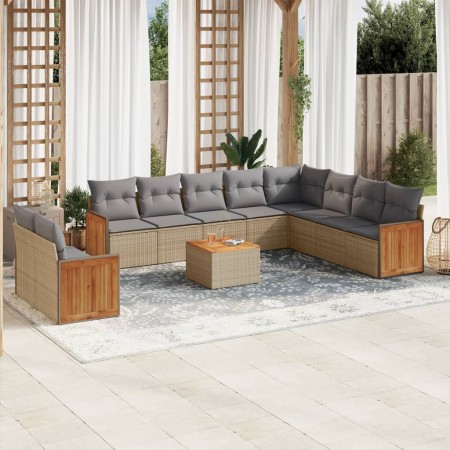 Set de sofás de jardín 11pzas con cojines ratán sintético beige de , Conjuntos de jardín - Ref: Foro24-3260204, Precio: 696,0...