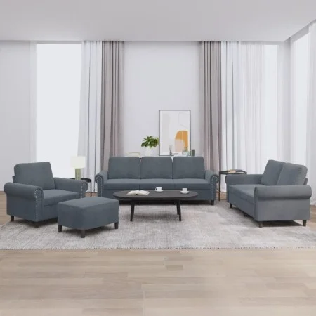 Set of sofas with 4 dark gray velvet cushions by , Sofas - Ref: Foro24-3202181, Price: 797,97 €, Discount: %