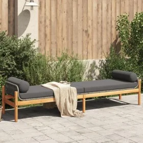 Banco de jardín con cojín ratán sintético acacia gris de , Bancos de jardín - Ref: Foro24-366300, Precio: 203,35 €, Descuento: %