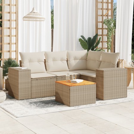 Juego de sofás jardín con cojines 5 pzas ratán sintético beige de , Conjuntos de jardín - Ref: Foro24-3225428, Precio: 360,34...