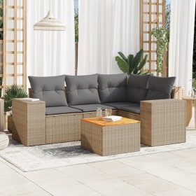 Juego de sofás jardín con cojines 5 pzas ratán sintético beige de , Conjuntos de jardín - Ref: Foro24-3257760, Precio: 368,43...