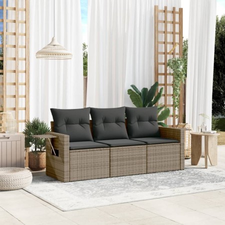 Set de sofá de jardín 3 pzas y cojines ratán sintético gris de , Conjuntos de jardín - Ref: Foro24-3252197, Precio: 219,75 €,...