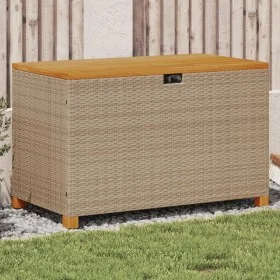 Caja de almacenaje jardín madera acacia ratán beige 110x55x63cm de , Cajas de almacenaje para exteriores - Ref: Foro24-366287...