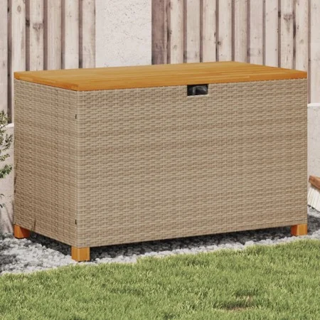 Caja de almacenaje jardín madera acacia ratán beige 110x55x63cm de , Cajas de almacenaje para exteriores - Ref: Foro24-366287...