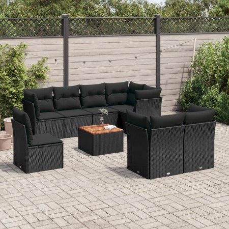 Set de sofás de jardín 8 piezas y cojines ratán sintético negro de , Conjuntos de jardín - Ref: Foro24-3223738, Precio: 572,6...