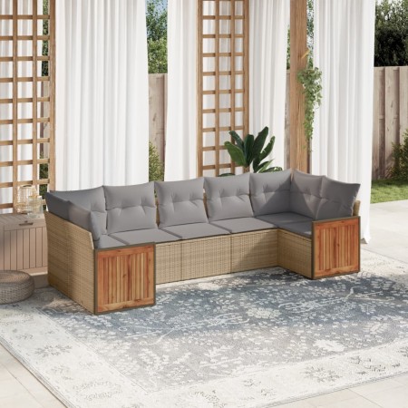 Set sofás de jardín 7 piezas y cojines ratán sintético beige de , Conjuntos de jardín - Ref: Foro24-3260351, Precio: 461,18 €...