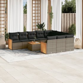 Set de sofás de jardín 11 pzas y cojines ratán sintético gris de , Conjuntos de jardín - Ref: Foro24-3260429, Precio: 631,58 ...