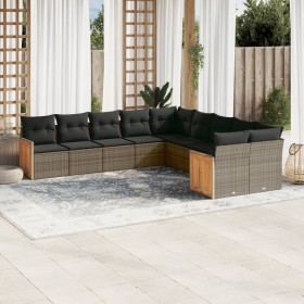 Set de sofás de jardín 10 pzas con cojines ratán sintético gris de , Conjuntos de jardín - Ref: Foro24-3260436, Precio: 593,0...