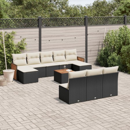 Set de sofás de jardín 11 pzas y cojines ratán sintético negro de , Conjuntos de jardín - Ref: Foro24-3260474, Precio: 583,28...