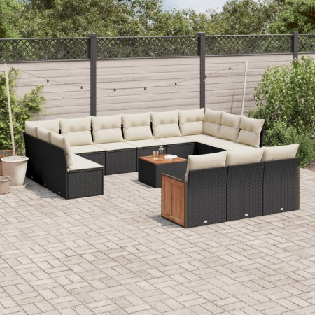 Set sofás de jardín 14 pzas con cojines ratán sintético negro de , Conjuntos de jardín - Ref: Foro24-3260544, Precio: 821,81 ...