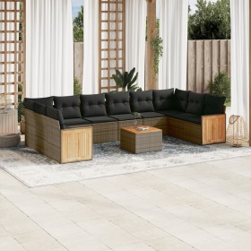 Set de sofás de jardín 11 pzas y cojines ratán sintético gris de , Conjuntos de jardín - Ref: Foro24-3260415, Precio: 631,58 ...
