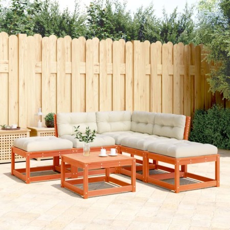 Set de sofás jardín 5 pzas con cojines madera pino marrón cera de , Conjuntos de jardín - Ref: Foro24-3216967, Precio: 512,96...