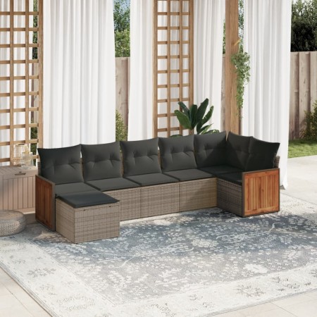 Set de sofás de jardín 7 piezas con cojines ratán PE gris de , Conjuntos de jardín - Ref: Foro24-3260275, Precio: 449,32 €, D...