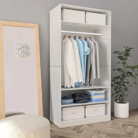 Armario de madera contrachapada blanco brillante 100x50x200 cm de vidaXL, Armarios roperos - Ref: Foro24-800231, Precio: 189,...