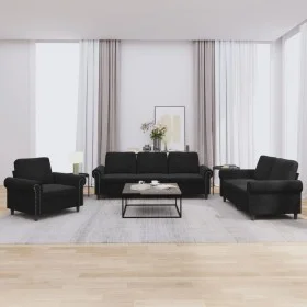 3-teilige Sofagarnitur aus schwarzem Samt mit Kissen von , Sofas - Ref: Foro24-3202175, Preis: 724,64 €, Rabatt: %