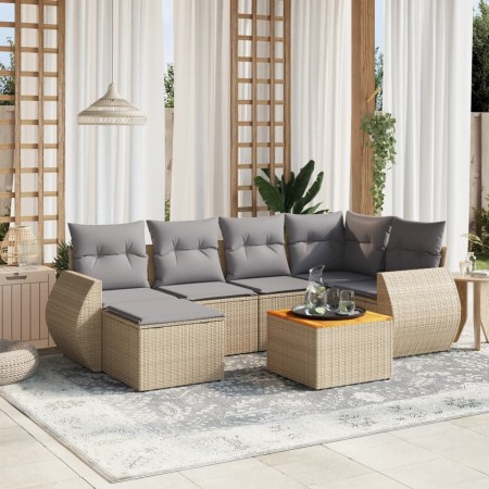 Set sofás de jardín 7 piezas y cojines ratán sintético beige de , Conjuntos de jardín - Ref: Foro24-3257438, Precio: 464,08 €...