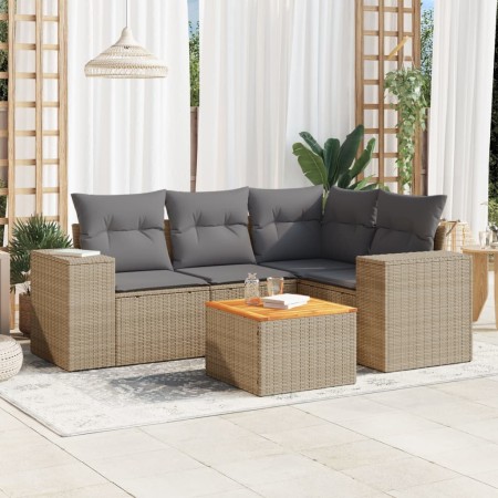 Juego de sofás jardín con cojines 5 pzas ratán sintético beige de , Conjuntos de jardín - Ref: Foro24-3225429, Precio: 332,88...