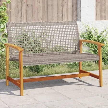 Banco de jardín madera de acacia y ratán PE gris 112 cm de , Sofás modulares de exterior - Ref: Foro24-367599, Precio: 103,14...