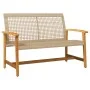 Banco de jardín madera de acacia y ratán PE beige 112 cm de , Sofás modulares de exterior - Ref: Foro24-367600, Precio: 102,1...