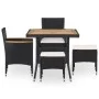Set comedor jardín 5 pzas ratán sintético y madera acacia negro de vidaXL, Conjuntos de jardín - Ref: Foro24-46169, Precio: 3...