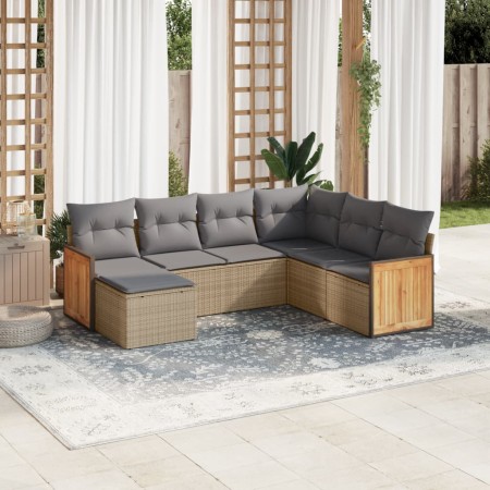 Set sofás de jardín 7 piezas y cojines ratán sintético beige de , Conjuntos de jardín - Ref: Foro24-3260288, Precio: 443,72 €...