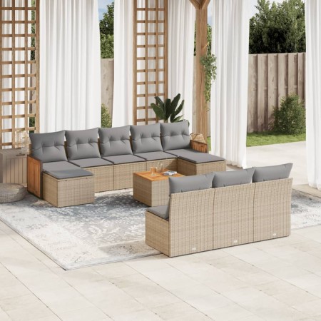 Set de sofás de jardín 11pzas con cojines ratán sintético beige de , Conjuntos de jardín - Ref: Foro24-3260477, Precio: 614,1...