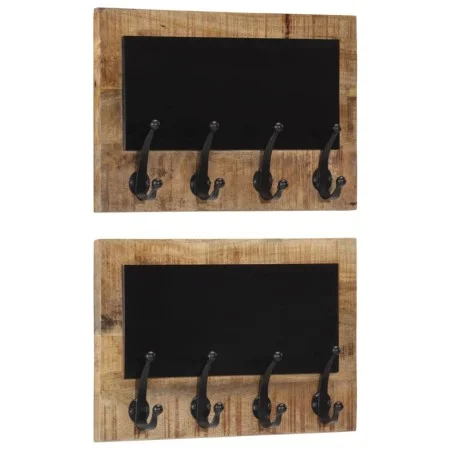 Percheros de pared con 4 ganchos 2 uds madera maciza de mango de , Percheros para sombreros y abrigos - Ref: Foro24-358951, P...