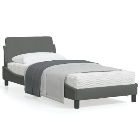 Estructura de cama con cabecero de tela gris oscuro 90x190 cm de , Camas y somieres - Ref: Foro24-373086, Precio: 111,72 €, D...