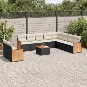 Set de sofás de jardín 11 pzas y cojines ratán sintético negro de , Conjuntos de jardín - Ref: Foro24-3260201, Precio: 675,14...