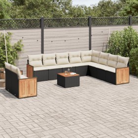 Set de sofás de jardín 11 pzas y cojines ratán sintético negro de , Conjuntos de jardín - Ref: Foro24-3260201, Precio: 674,27...