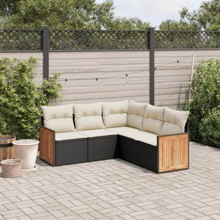 Set de muebles de jardín 5 pzas y cojines ratán sintético negro de , Conjuntos de jardín - Ref: Foro24-3260040, Precio: 331,3...