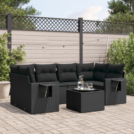 Set de comedor de jardín 7 pzas y cojines ratán sintético negro de , Conjuntos de jardín - Ref: Foro24-3252252, Precio: 505,2...