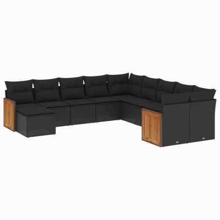 Set de sofás de jardín 11 pzas y cojines ratán sintético negro de , Conjuntos de jardín - Ref: Foro24-3260648, Precio: 663,64...