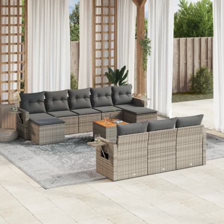 Set de sofás de jardín 11 pzas y cojines ratán sintético gris de , Conjuntos de jardín - Ref: Foro24-3257117, Precio: 669,23 ...