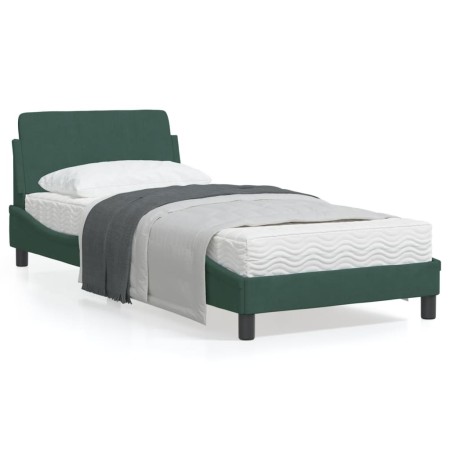 Estructura cama con cabecero terciopelo verde oscuro 90x200 cm de , Camas y somieres - Ref: Foro24-373115, Precio: 103,79 €, ...